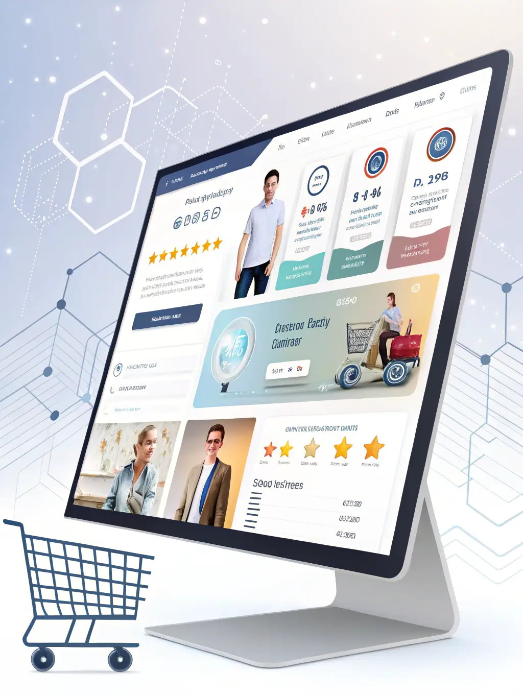 An engaging image of an e-commerce platform interface, showcasing product listings, shopping cart functionality, and secure payment options, used to promote e-commerce solutions on SaaSpartout.